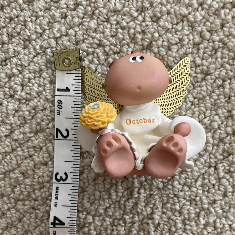 October Angel Figurine with Gold Wings Collectible Month Libra Cream Yellow
